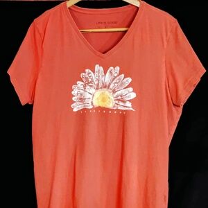 Life is Good Orange  Print XL V-Neck Short-sleeved T-Shirt